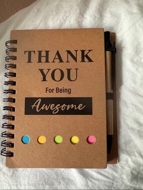 Kraft Spiral Notebook with Multicolor Sticky Dots and Pen - Thank You Design